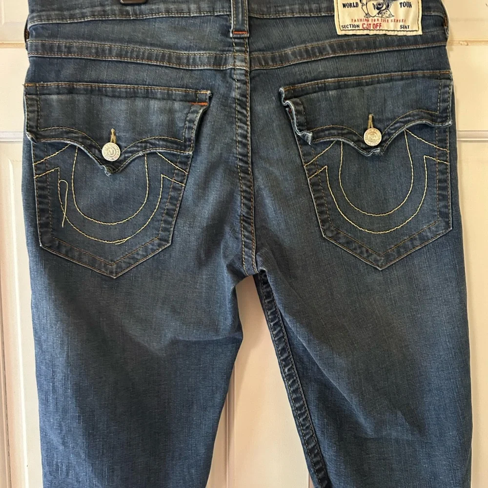 True Religion Blue Jean Shorts Distressed Casual Frayed